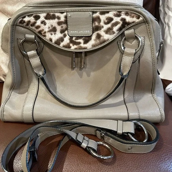 Marc Jacobs Collection Wellington taupe leather leopard calf hair bag Satchel - Picture 10 of 13